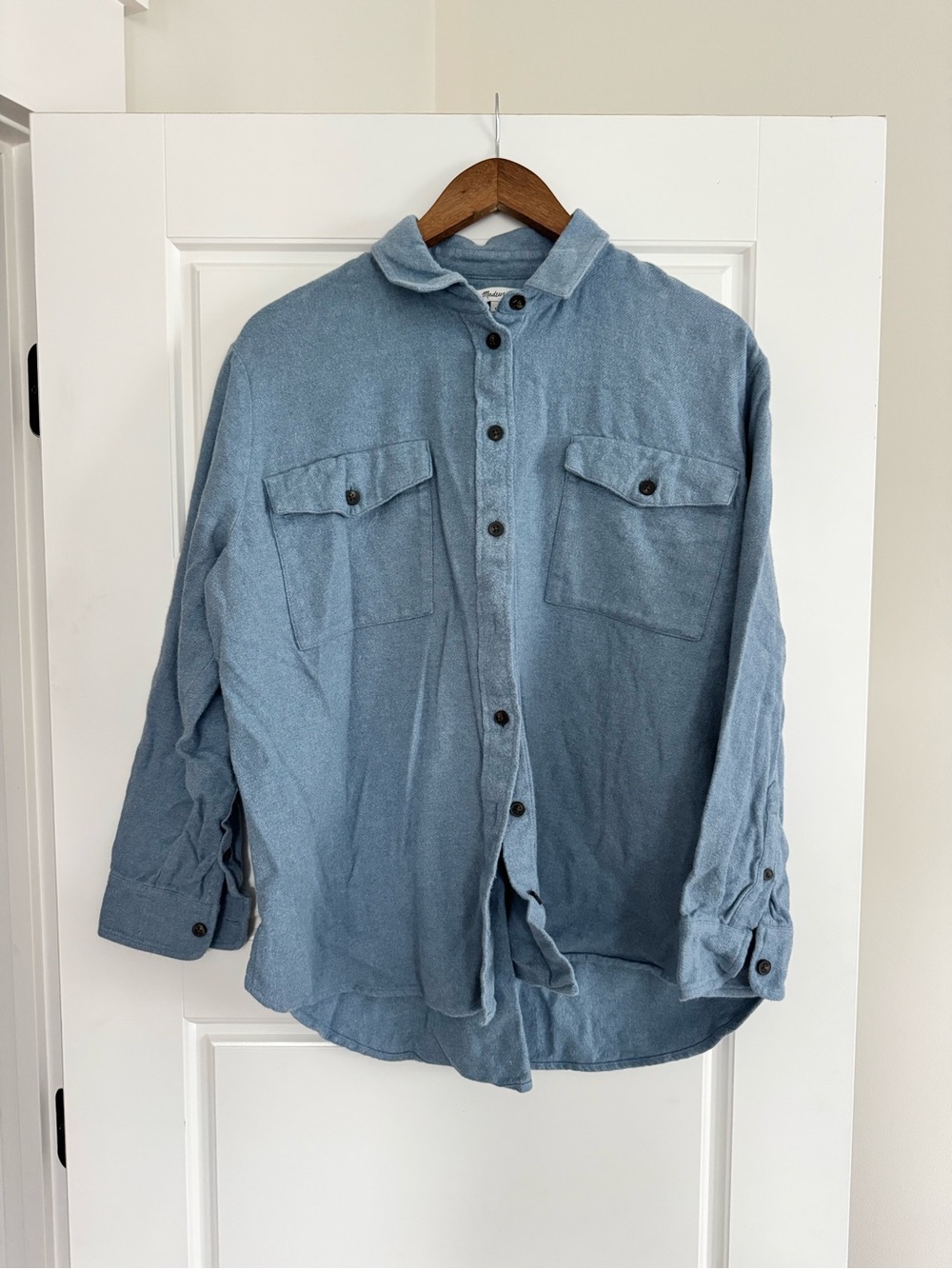Light Blue Flannel Women’s Button-Up Shirt Jacket